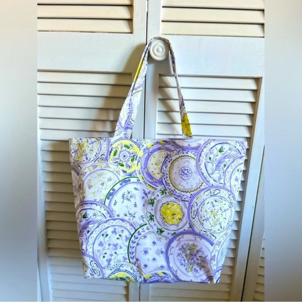 Hand Crafted Purple Mandala Floral Tote Fabric All Purpose Carry Shoulder Purse - Picture 5 of 7